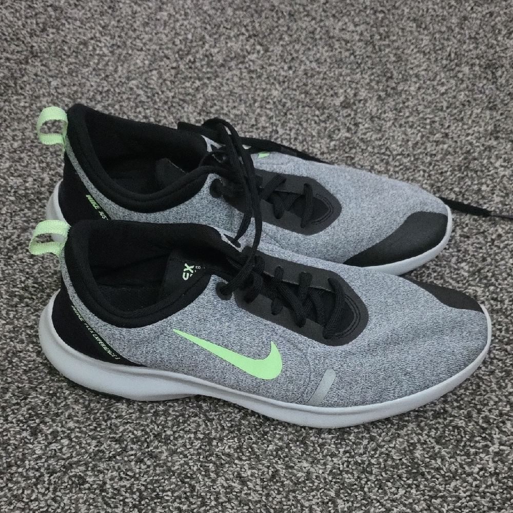 Nike Black and Gray Sneakers with Neon Green Swoosh